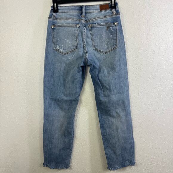 Judy Blue jean bleach splatter ripped raw hem size 1 denim Distressed Blue Jeans - Picture 9 of 12